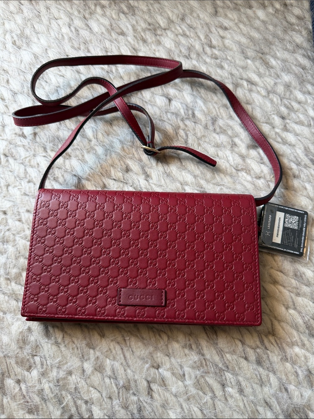 Gucci Burgundy Embossed Leather Crossbody Wallet